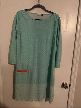 Cabana Life Mint Green Long-Sleeve Shift Dress with Orange Pocket Accent